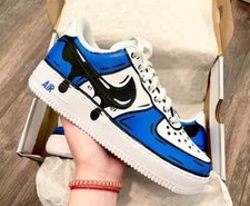 Nike Air Force 1 Custom 'Graffiti Cartoon Blue' White Black Shoes Mens Womens