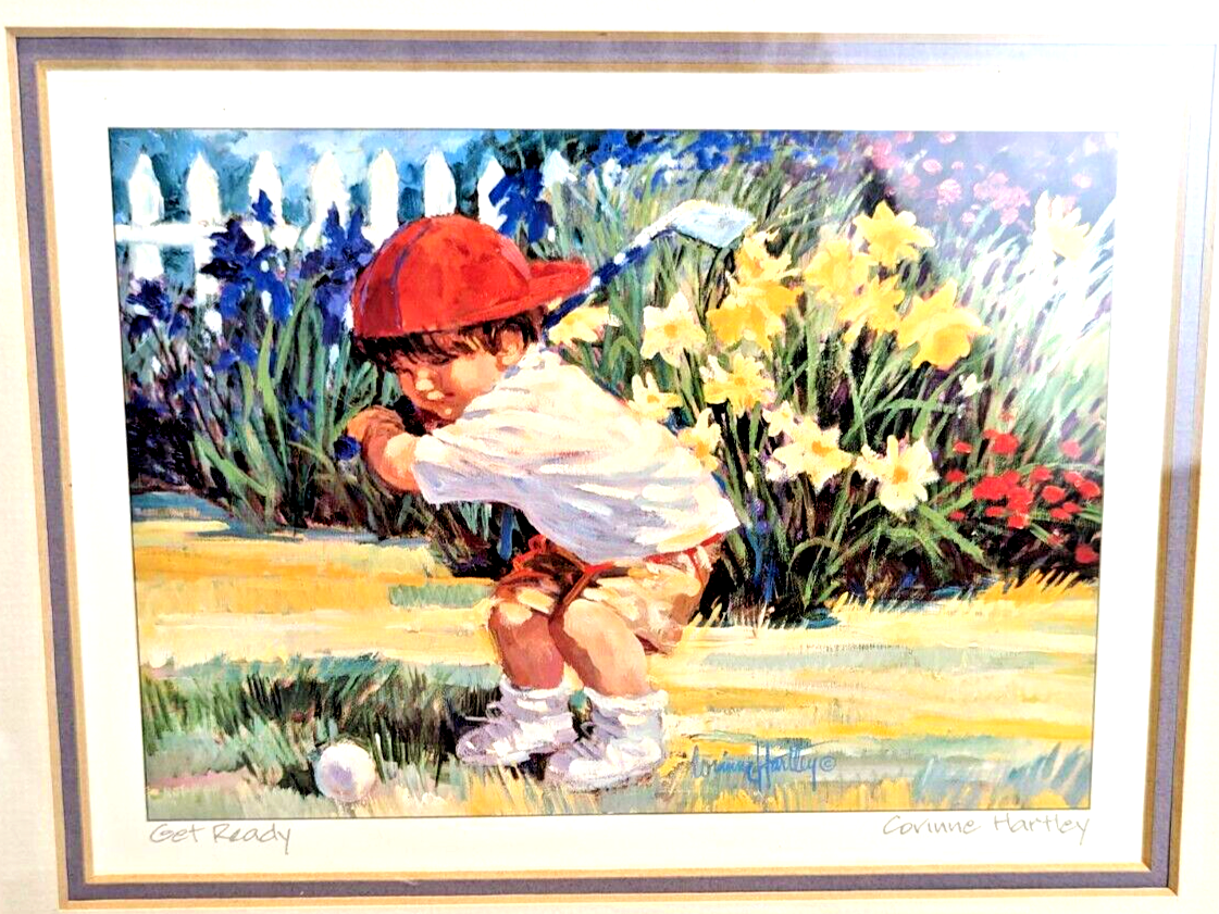 Get Ready Art Print by Corinne Hartley Glass Framed Little Boy