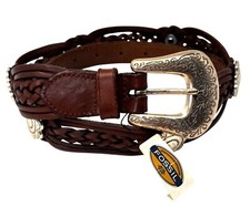 Fossil Brown Leather Belt with Concho Embellishments Size Medium NEW 