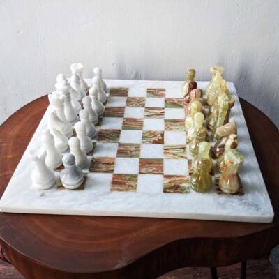 Handmade Marble Chess Set Onyx Green White Real Stone Christmas Gift Size 12x12