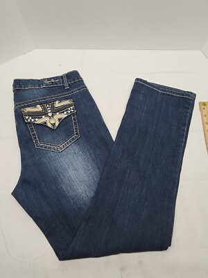Women's Jeans Royal Premium Embellished Pockets Straight Leg Blue Size  J4