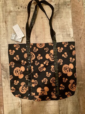 Disney 2021 Mickey and Minnie Mouse Jack-o'-Lantern Halloween Tote New