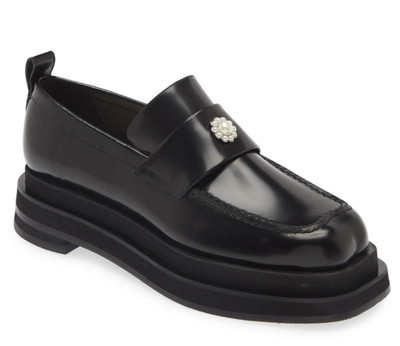 Simone Rocha Women's Platform Penny Loafers Shoes Black Leather Size 37 / US 7