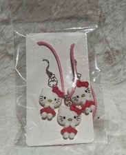 Kawaii Pink Bow Kitty Cat Necklace  Dangle Earrings Set Girls Jewelry Gift