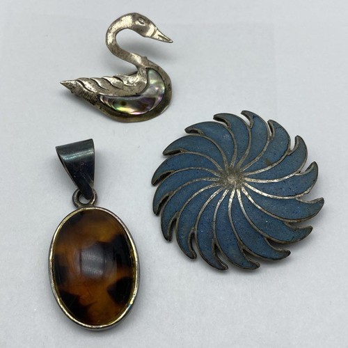 Vintage Sterling Silver 925 Mexican Taxco Jewelry Lot Abalone Brooches Pendant