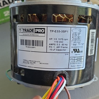 Trade Pro TP-E33-3SP1 HVAC Motor 1/3 HP 1075 RPM 115V 5.0A 1PH