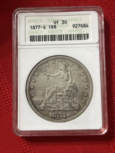 1877 S TRADE DOLLAR  VF 30 OLD ANACS SOAPBOX
