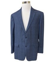 Hart Schaffner Marx Men  s 46L Blue Glen Plaid Wool Blazer