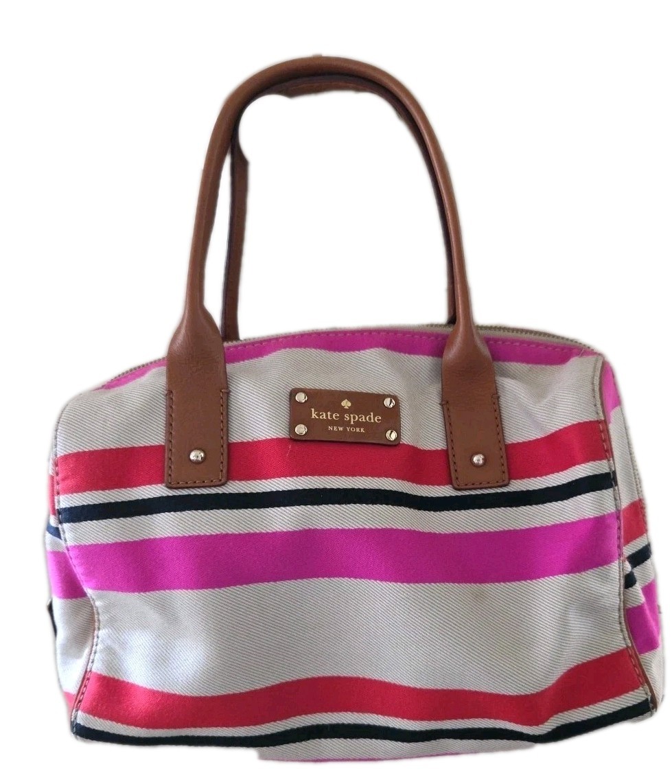 Kate Spade Kayleigh Oak Island Multicolor Canvas Stripe Leather Satchel Bag