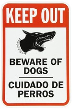 Aluminum Sign Legend Keep Out Beware of Dogs Bilingual Sign with Graphic 8" X...