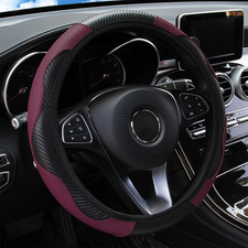 Car Steering Wheel Cover Red Black Leather Anti-slip For 1538cm Carbon Fiber