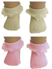Pink or Ecru Anklet Socks w/ Lace fit 18" American Girl Size Doll