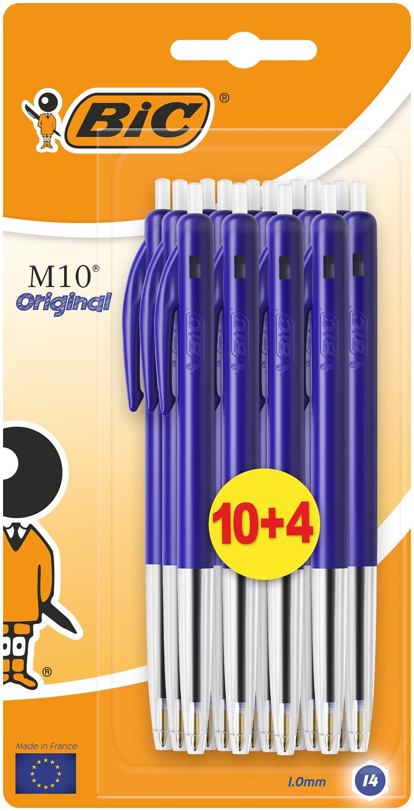 Bic M10 Fashion Clic Ball Kugelschreiber, Blau, 10 Stück + 4 gratis