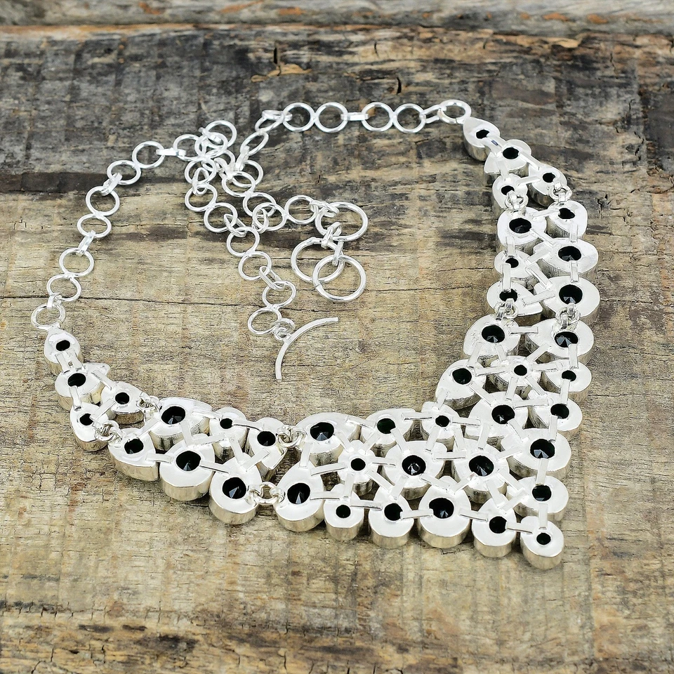 Collar de piedras preciosas de turmalina verde plata de ley 925 joyería hecha a mano para regalo Foto 2 de 4