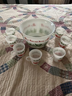 Vintage Tom and Jerry Hazel Atlas 8 Piece Punch Eggnog Bowl Set