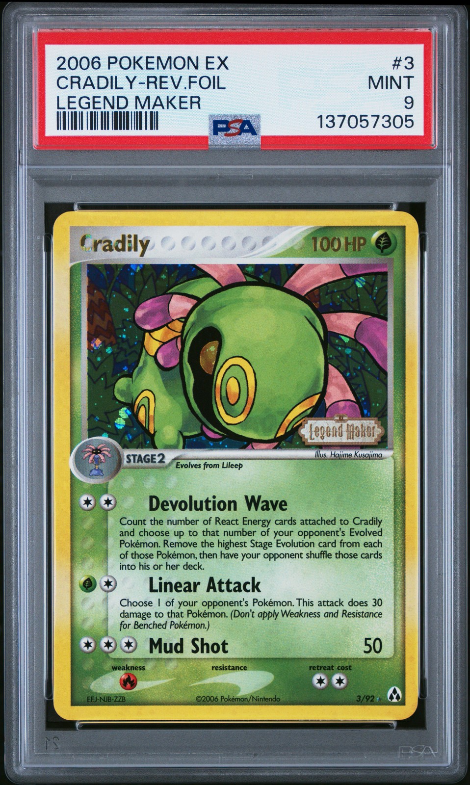 2006 POKEMON EX LEGEND MAKER #3 CRADILY-REVERSE FOIL PSA 9