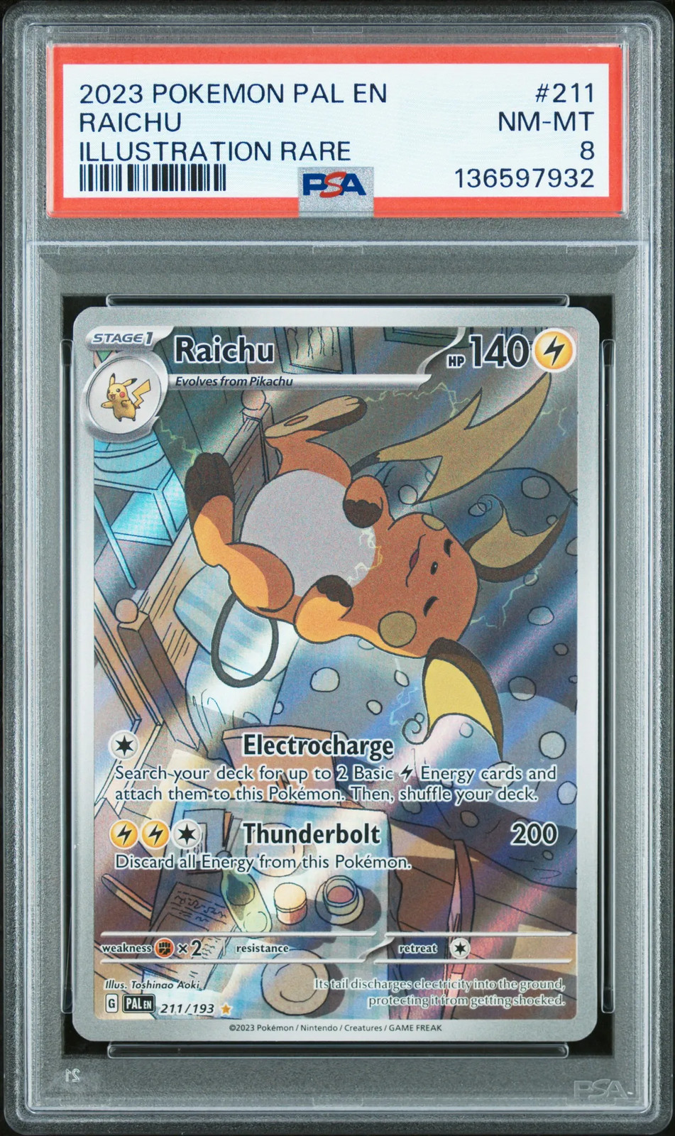 2023 Pokemon Pal Paldea Evolved Raichu Holo Special Illustration Rare PSA 8 #211