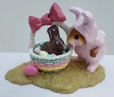 Wee Forest Folk M-251 BUNNY IN A BASKET Pink Suit  CHOCOLATE BUNNY RETIRED