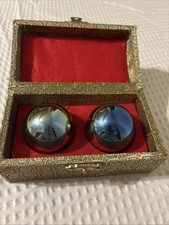 Vintage Chinese Chrome Baoding Balls Hand Exercise Stress Chime Set with Box