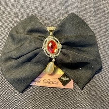 90 s Philips 6.5 Black Bow Barrette W/faux Gem Pearl G95