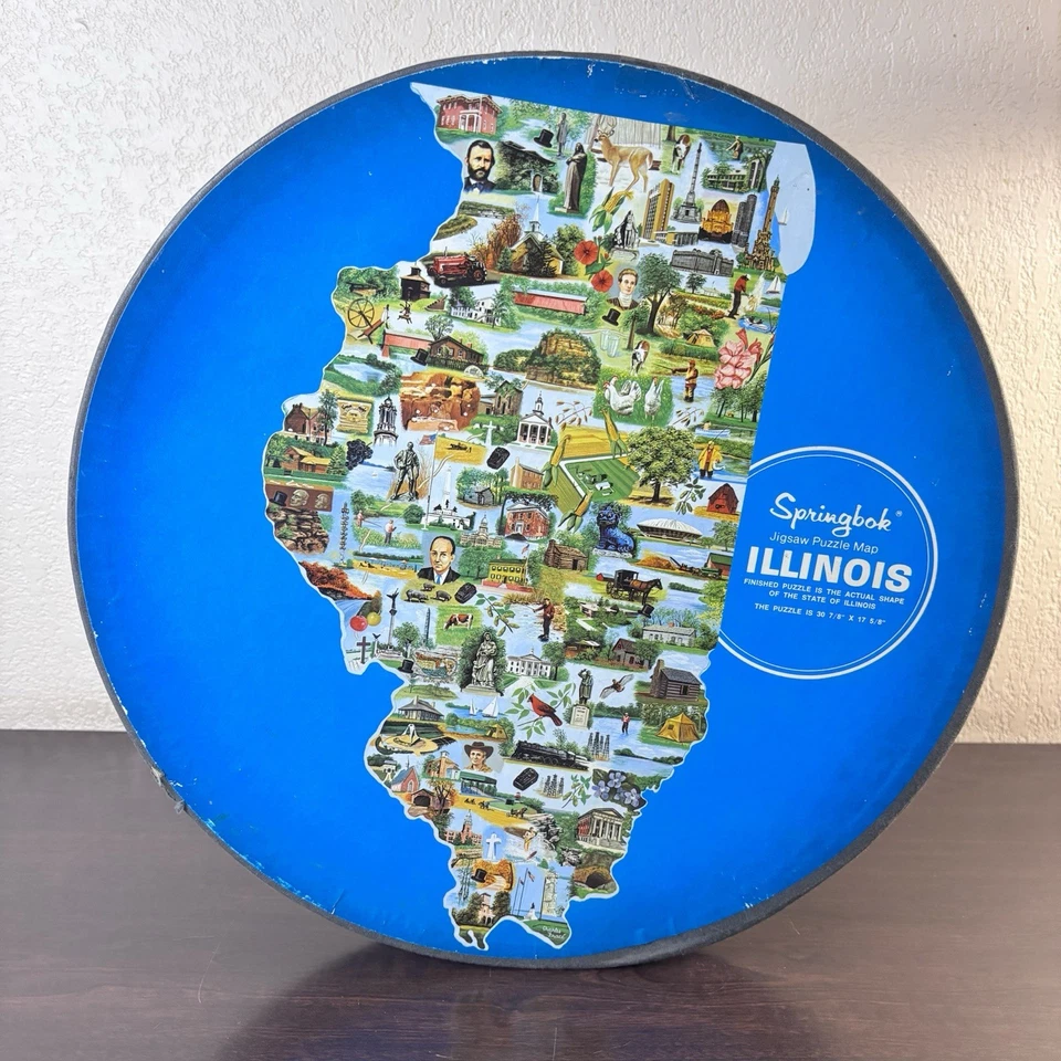 Vintage 1969 Springbok State of Illinois Shaped Puzzle Map Complete W Poster - Image 3 of 4