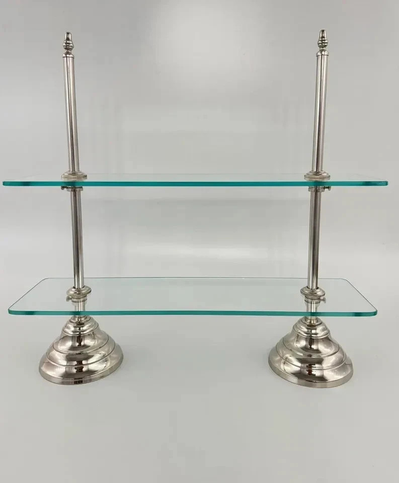 Silver 25" Glass Shelf Rack 2-Tier Elegant Countertop Organizer Kitchen Vanit