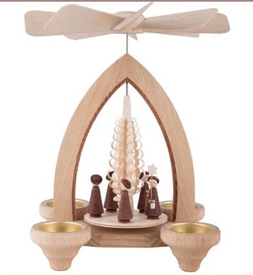 Pyramid with choir, for candles d=14mm WxHxD 19 cmx25 cmx19 cm NEW Erzgebirge