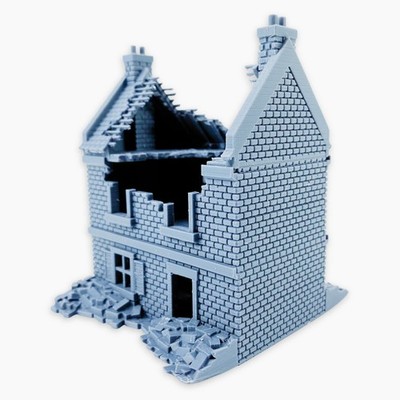 French Row House Ruins 2, Multi-Part Terrain Ruined Building for Dioramas & Warg