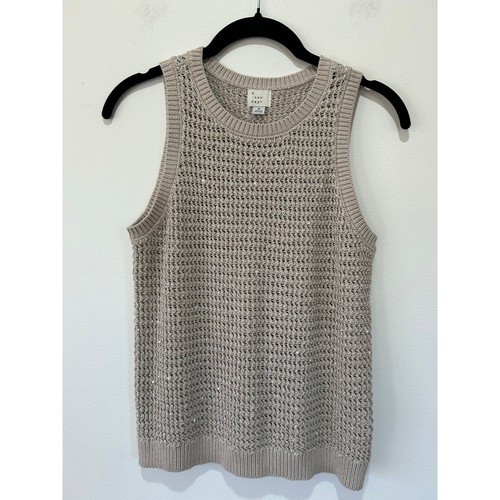 A New Day Target sweater vest knit tan sparkly size S crochet holiday festive - Picture 1 of 7