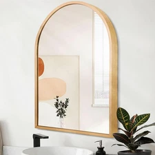 Arched Wall-Mounted Mirror Gold Arch Mirror Aluminum Alloy Frame Bathroom Mir...