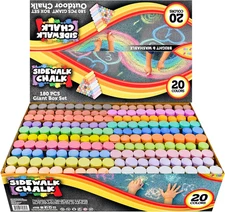 180 PCS Washable Sidewalk Chalks Set, 20 Color Jumbo Outdoor Art Fun for 3+ Kids