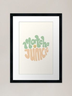 Matcha Junkie | Schriftzug Latte Cut gerahmt Wandbild Poster Leinwanddruck Bild