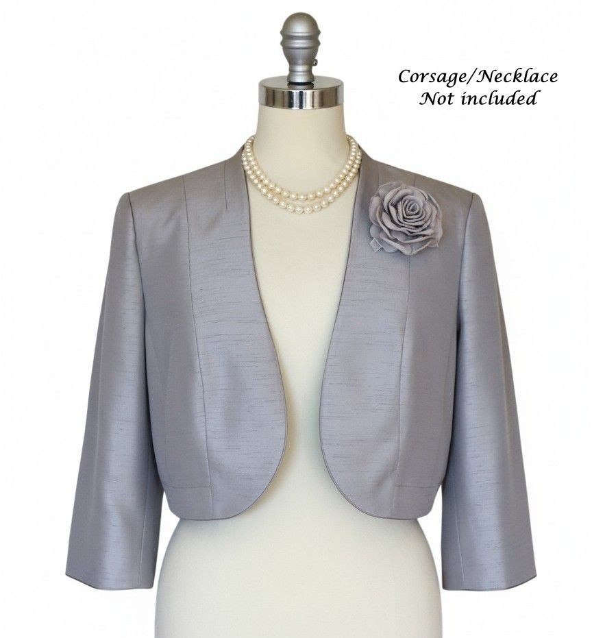 NEW Jacques Vert Petite Lt Grey Shantung 3/4 Sleeve Bolero UK 18 Minor Defect