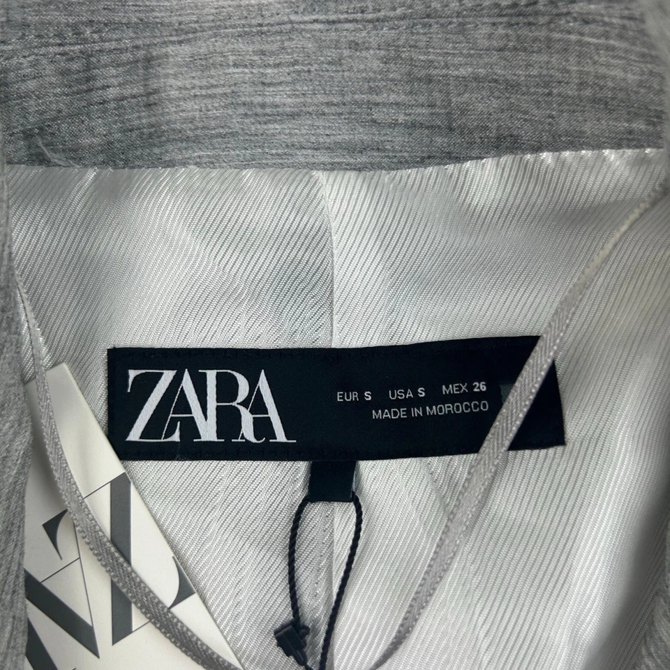 Zara Blazer Womens Small Regular Gray Stretch Collared Open Jacket NWT - Image 2 of 4