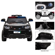 12V Kids Gift Police Ride-On SUV Car Toys w/ 3 Speeds Lights AUX Sirens Remot