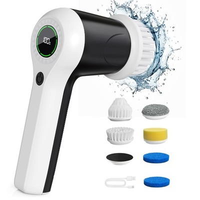 Cordless Electric Spin Scrubber 2 Speed 180 Min Battery Level Display