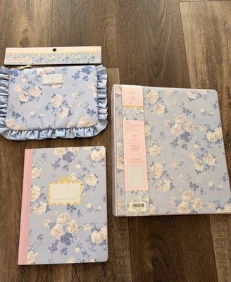 Yoobi LoveShackFancy Target Blue White Floral 1'' 3-Ring Binder, Notebook, Pouch