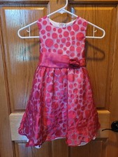 Girl's Size 5 Rare Editions Pink Sheer Polka Dot Lined Fit Flare Party Dress