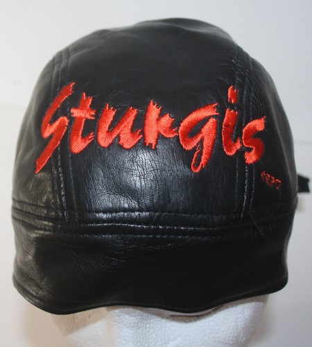 Black Leather Sturgis Motorcycle Adjustable Headwrap Cap Doo Rag