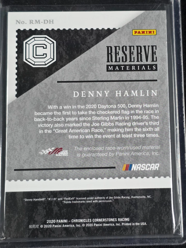 2020 Panini Chronicles Denny Hamlin Reserve Materials Holo Silver /25 #RM-DH - Image 2 of 2