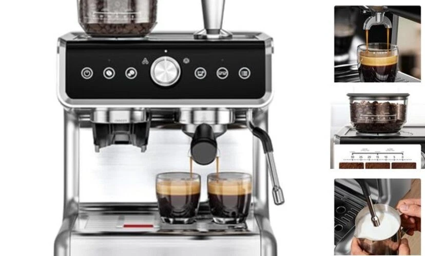 Espresso Machine with Grinder, 20 Bar Professional Espresso Coffee Silver