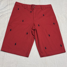 Polo Ralph Lauren Shorts Boys 18 Red All Over Pony Logo Cotton Stretch