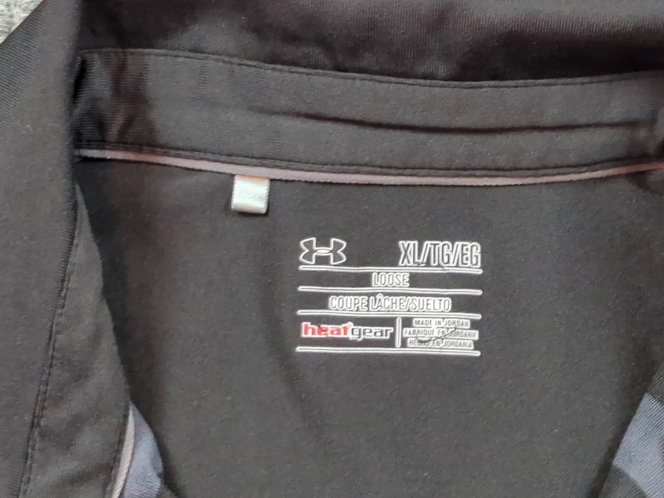 Under Armour Shirt Mens XL Black Gray Polo Short Sleeve Loose Fit Heat Gear - Image 3 of 4