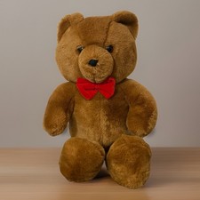 Vintage 1986 Dakin Brown Honey Jo Teddy Bear 20" Plush Red Bow Tie Fun Farm