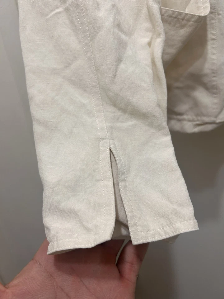 Chaqueta Blazer De Colección Y2K Anne Klein Mujer Seda Lino Marfil Talla 12P 12 Pequeña Usada en Excelente Condición Foto 3 de 4