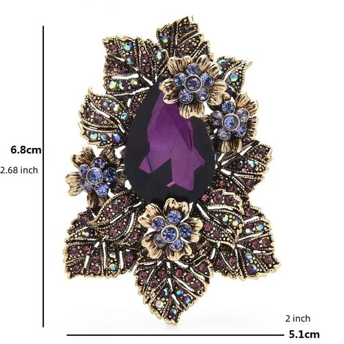 vintage luxurious purple crystal rhinestone brooch flower banquet pin for women - Picture 5 of 6