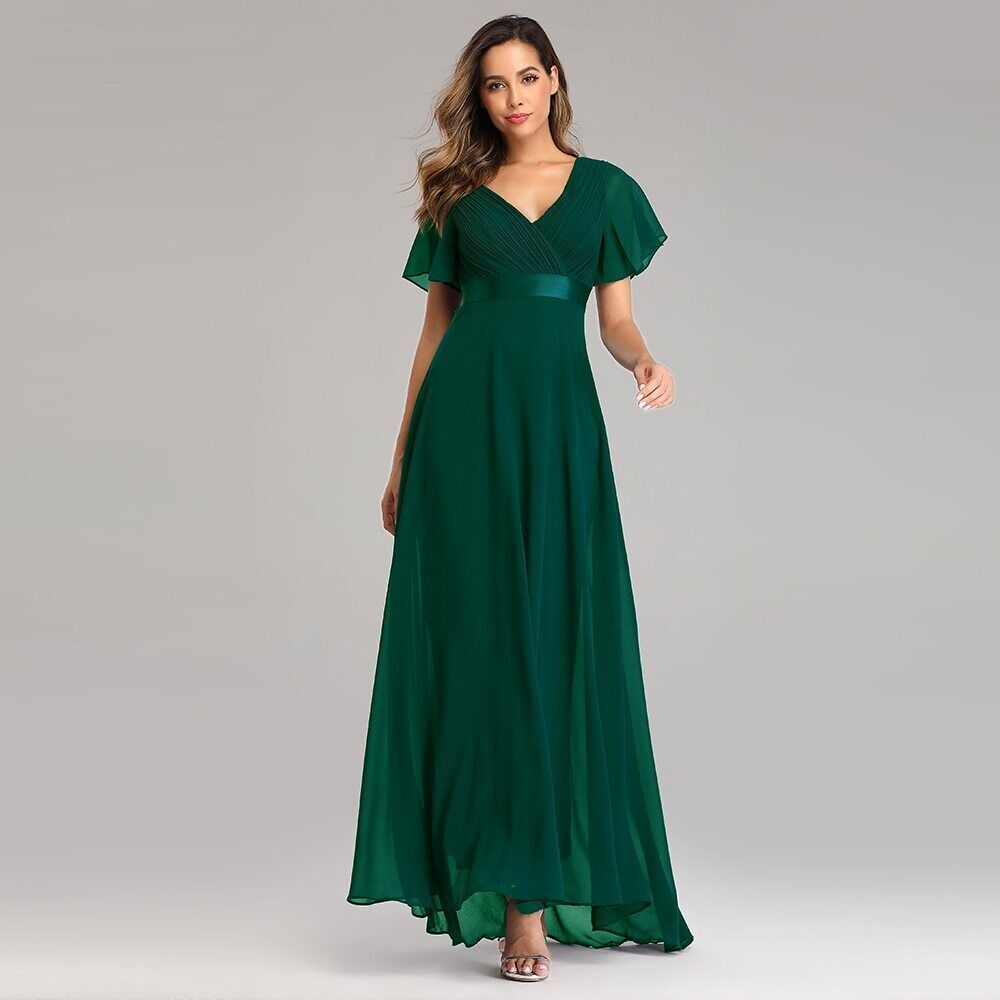 Evening Dresses V-Neck Ruffles Chiffon Formal Dress for Wedding Party, Black / 20 Evening Dresses V-Neck Ruffles Chiffon Formal Dress for Wedding Party, Black / 20