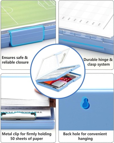 Clipboard with 2 Storage Dry Erase 8.5x11 Heavy Duty ClipBoards (Aqua Blue) - Picture 7 of 8