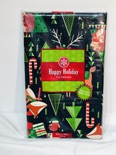 New - Happy Holiday Rectangle Tablecloth Holiday Design 52"x 90” Vinyl