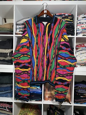 VTG COOGI Australia 3D Knit multicolored 1/4 Zip Pullover Sweater